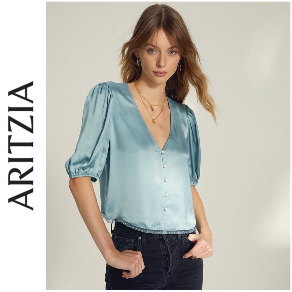Aritzia Wilfred Bria Blouse Sage Stone Size Small